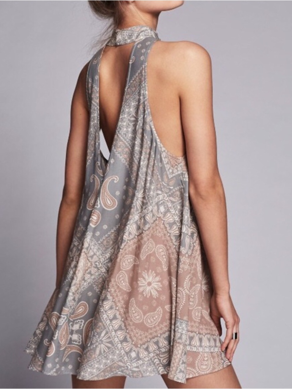 Free People Intimately Boho Paisley High-Neck Mini Dress - Picture 2 of 5